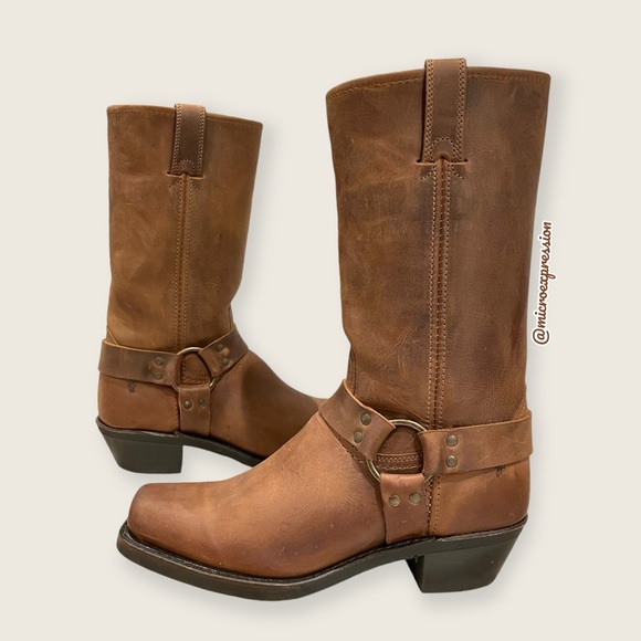 $499 Frye Harness 12R Tan Brown Cavalry Western Cowboy Harness Distressed Boot - Picture 10 of 16